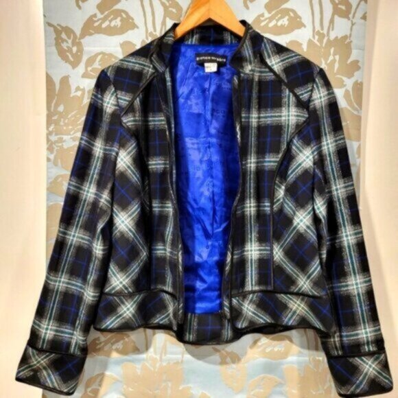 Blue Green Plaid Zip Blazer Jacket Women’s Sz 12 - Picture 1 of 12